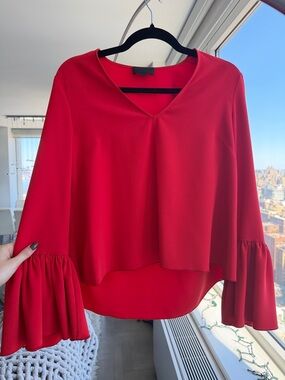 Intermix Red V-Neck Bell Sleeve Women's Top